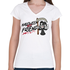 PRINTFASHION Halloween Best Friend - Női V-nyakú póló - Fehér női póló