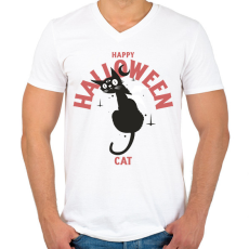 PRINTFASHION Halloween cat - Férfi V-nyakú póló - Fehér