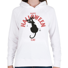 PRINTFASHION Halloween cat - Női kapucnis pulóver - Fehér női pulóver, kardigán