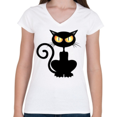 PRINTFASHION Halloween cat - Női V-nyakú póló - Fehér