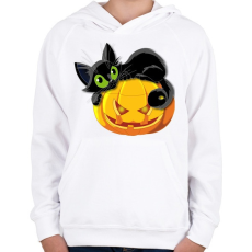 PRINTFASHION Halloween cica - Gyerek kapucnis pulóver - Fehér