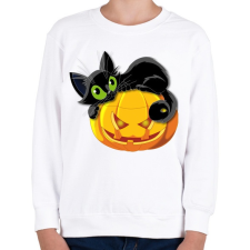 PRINTFASHION Halloween cica - Gyerek pulóver - Fehér gyerek pulóver, kardigán