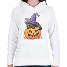 PRINTFASHION Halloween cica - Női kapucnis pulóver - Fehér női pulóver, kardigán