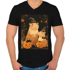 PRINTFASHION Halloween-i Capybara Család - Férfi V-nyakú póló - Fekete