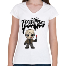 PRINTFASHION Halloween Jason Voorhees - Női V-nyakú póló - Fehér