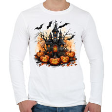 PRINTFASHION Halloween kastély - Férfi hosszú ujjú póló - Fehér