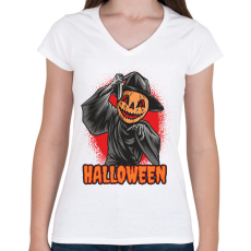 PRINTFASHION Halloween killer - Női V-nyakú póló - Fehér