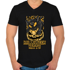 PRINTFASHION HALLOWEEN KITTY - Férfi V-nyakú póló - Fekete