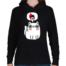 PRINTFASHION Halloween macska - Női kapucnis pulóver - Fekete női pulóver, kardigán