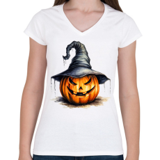 PRINTFASHION Halloween - Női V-nyakú póló - Fehér