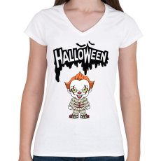 PRINTFASHION Halloween Pennywise - Női V-nyakú póló - Fehér