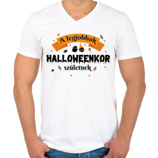 PRINTFASHION Halloween szülinap - Férfi V-nyakú póló - Fehér