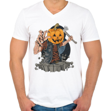 PRINTFASHION Halloween tök fej - Férfi V-nyakú póló - Fehér férfi póló