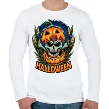 PRINTFASHION Halloween tökös koponya csontváz - Férfi hosszú ujjú póló - Fehér férfi póló