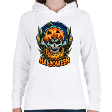 PRINTFASHION Halloween tökös koponya csontváz - Női kapucnis pulóver - Fehér női pulóver, kardigán