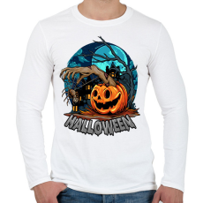 PRINTFASHION Halloween tökös minta - Férfi hosszú ujjú póló - Fehér