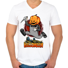 PRINTFASHION Halloween tökös sorozatgyilkos minta - Férfi V-nyakú póló - Fehér férfi póló