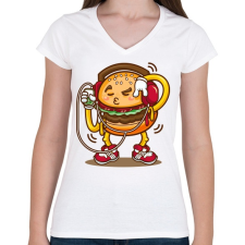 PRINTFASHION Hamburger - Női V-nyakú póló - Fehér női póló