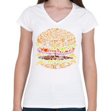 PRINTFASHION Hamburger - Női V-nyakú póló - Fehér női póló