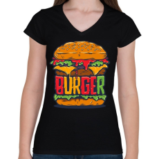 PRINTFASHION Hamburger - Női V-nyakú póló - Fekete
