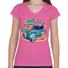 PRINTFASHION Hamburgeres - Női V-nyakú póló - Rózsaszín
