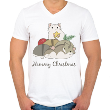 PRINTFASHION Hammy Christmas - Férfi V-nyakú póló - Fehér férfi póló