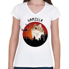 PRINTFASHION Hamzilla - Női V-nyakú póló - Fehér női póló