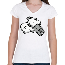 PRINTFASHION Handgun - Női V-nyakú póló - Fehér