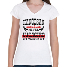 PRINTFASHION Hangosan beszélek - Női V-nyakú póló - Fehér