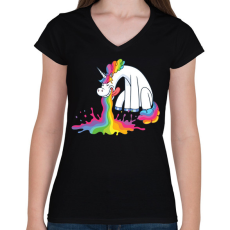 PRINTFASHION Hányó unikornis - Női V-nyakú póló - Fekete