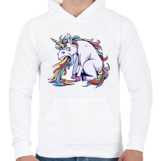 PRINTFASHION Hányós unikornis - Férfi kapucnis pulóver - Fehér