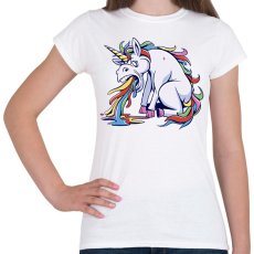PRINTFASHION Hányós unikornis - Női póló - Fehér
