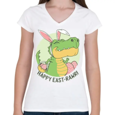 PRINTFASHION Happy East-rawr! - Női V-nyakú póló - Fehér