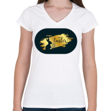 PRINTFASHION Happy easter - Arany-fekete - Női V-nyakú póló - Fehér női póló