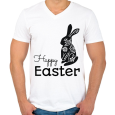 PRINTFASHION Happy Easter - Mintás nyúl - Férfi V-nyakú póló - Fehér