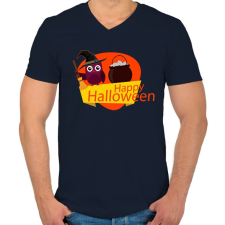 PRINTFASHION Happy Halloween Bagoly - Férfi V-nyakú póló - Sötétkék férfi póló