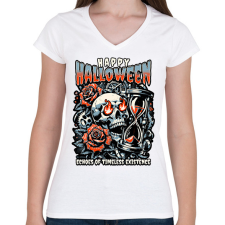 PRINTFASHION Happy Halloween - Női V-nyakú póló - Fehér női póló