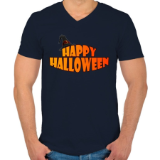 PRINTFASHION Happy Halloween sapkás - Férfi V-nyakú póló - Sötétkék férfi póló
