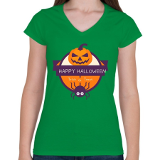 PRINTFASHION Happy Halloween Trick or Treat - Női V-nyakú póló - Zöld női póló