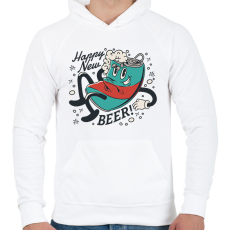 PRINTFASHION Happy New Beer - Férfi kapucnis pulóver - Fehér