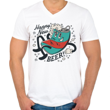 PRINTFASHION Happy New Beer - Férfi V-nyakú póló - Fehér férfi póló