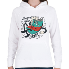 PRINTFASHION Happy New Beer - Női kapucnis pulóver - Fehér női pulóver, kardigán
