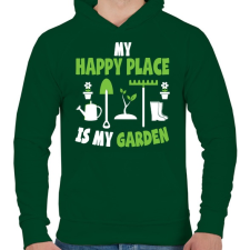 PRINTFASHION Happy place - Férfi kapucnis pulóver - Sötétzöld férfi pulóver, kardigán