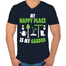 PRINTFASHION Happy place - Férfi V-nyakú póló - Sötétkék férfi póló