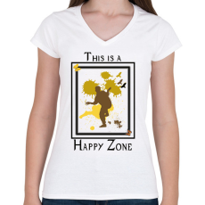 PRINTFASHION happy zone - Női V-nyakú póló - Fehér