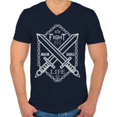 PRINTFASHION Harc az élet - Férfi V-nyakú póló - Sötétkék