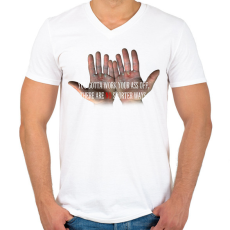 PRINTFASHION HARD WORK - Férfi V-nyakú póló - Fehér