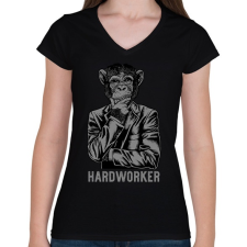 PRINTFASHION Hardworker - Női V-nyakú póló - Fekete női póló