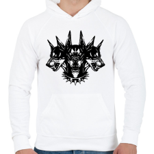 PRINTFASHION Három fejű kutya - Férfi kapucnis pulóver - Fehér férfi pulóver, kardigán