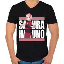 PRINTFASHION Haruno Sakura - Férfi V-nyakú póló - Fekete férfi póló